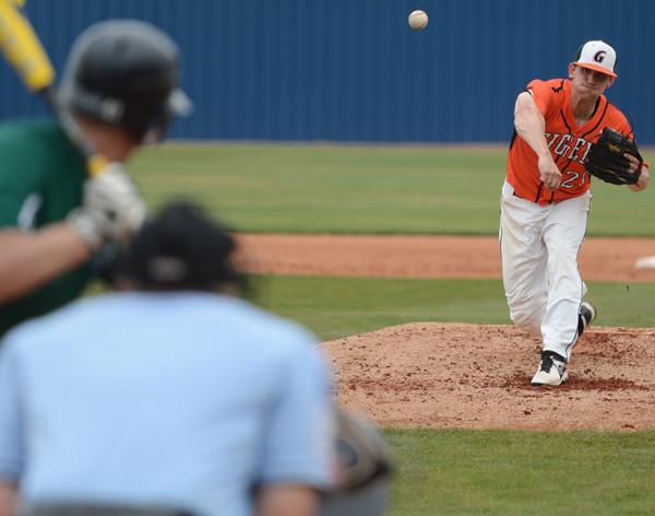 Matt Smith pitches GC to first opening round win. The senior struck out five. Photo by Ryan Bartels
