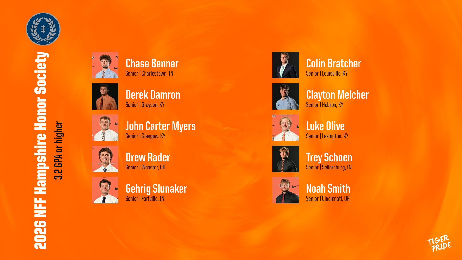 10 Tigers Named to 2026 NFF Hampshire Honor Society